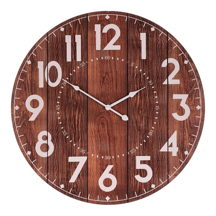 Hodiny nástenné - pr. 58 cm, hnedé, MDF, imitácia dreva