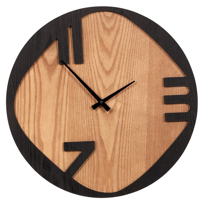 Hodiny nástenné - pr. 45 cm, kov a MDF s jaseňovou dyhou