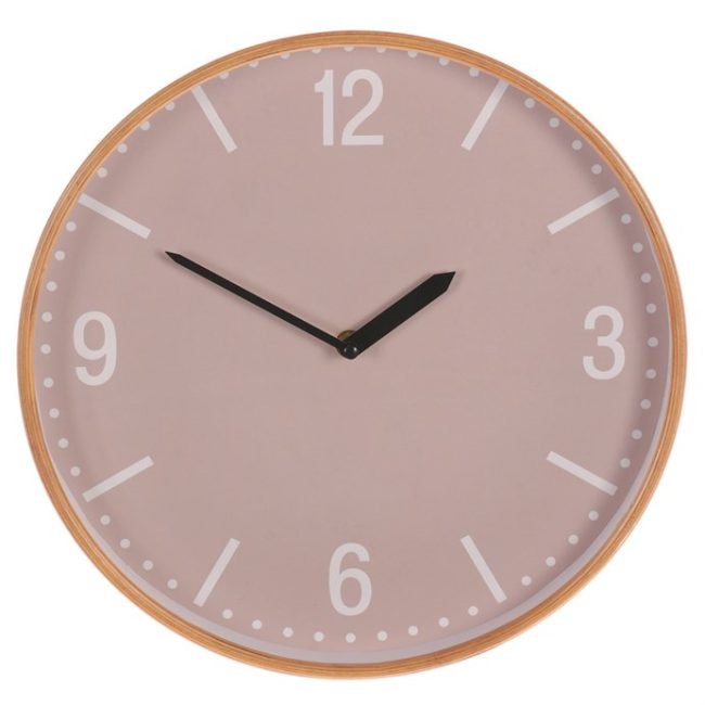 Hodiny nástenné - pr. 32 cm, MDF a drevený rám, farba béžová