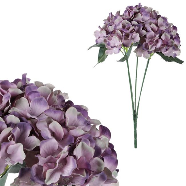 Hortenzia - umelá kytica, 5 kvetov, farba fialová