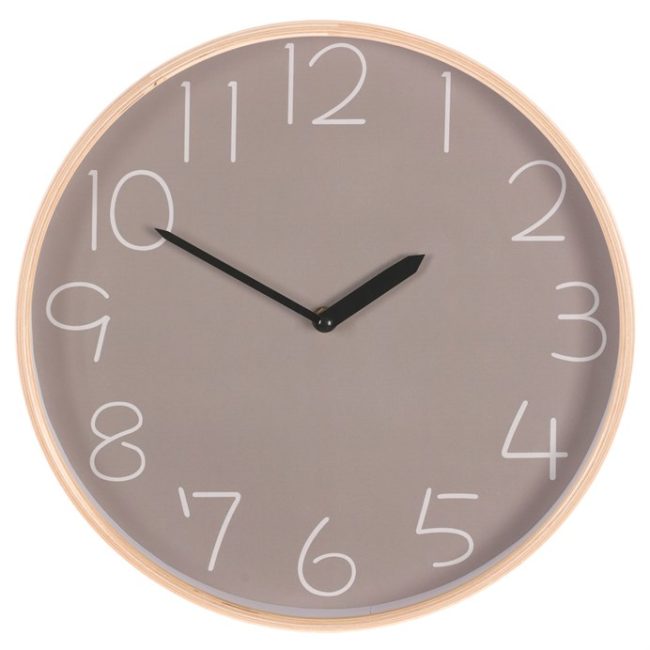 Hodiny nástenné - pr. 32 cm, MDF a drevený rám, farba šedá