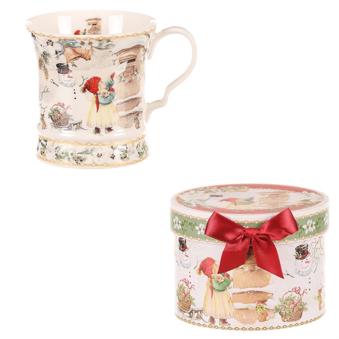 Hrnček maľovaný v darčekovej dóze - zimný motív, porcelán, farebný