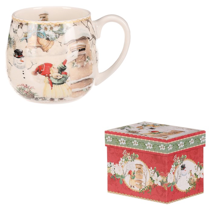 Hrnček maľovaný v darčekovej dóze - zimný motív, porcelán, farebný