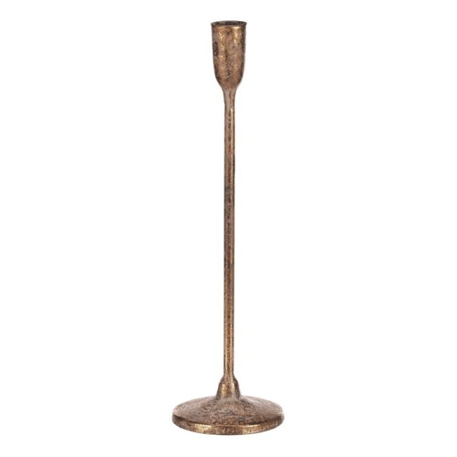 Svietnik kovový, úzky na podstavci - vysoký 31 cm, zlatý
