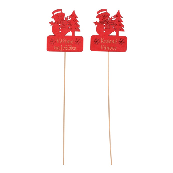 Snehuliak na špajli - drevený, červený, mix 2, cena za balenie (6 ks)