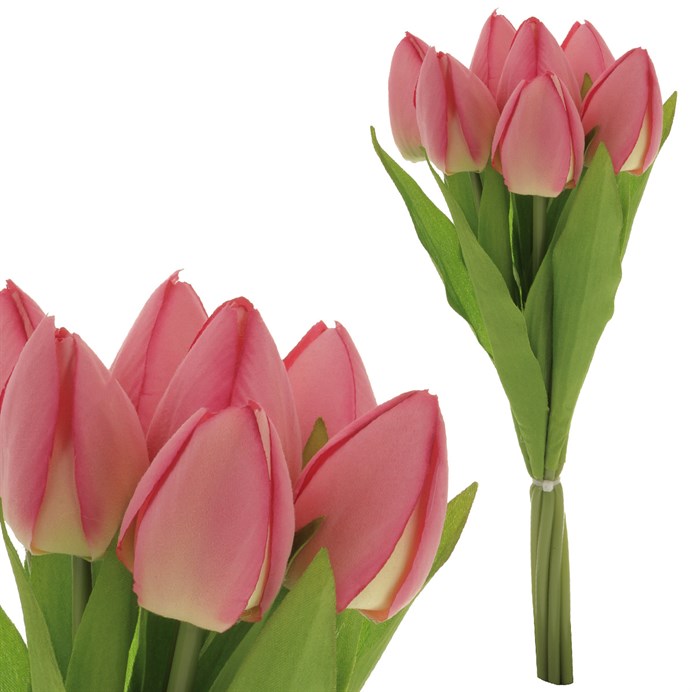 Tulipán - umelá kytica, 7 kvetov, farba ružová
