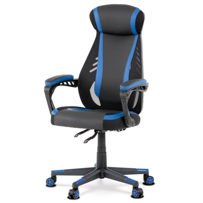 Herné kreslo, hojdací mechanizmus, čierna ekokoža, KA-Y213 BLUE