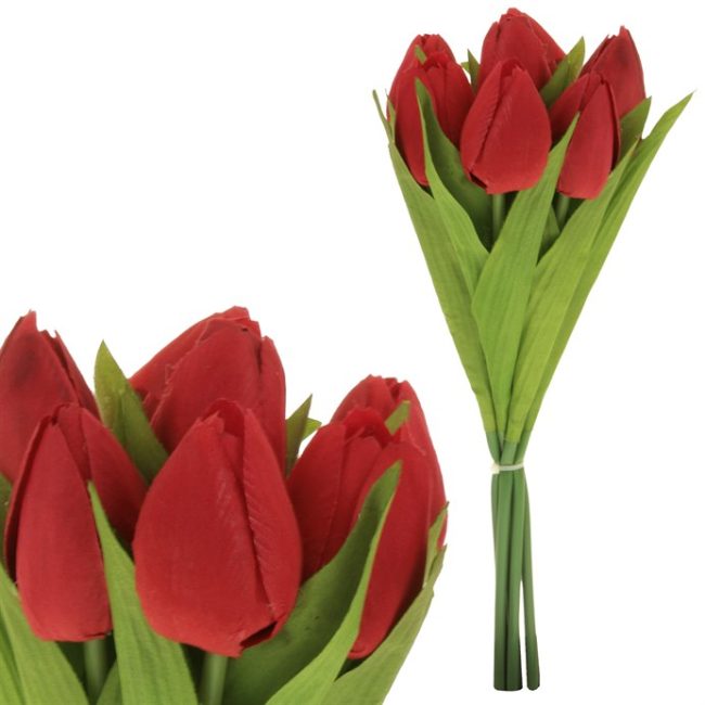 Tulipán - umelá kytica, 7 kvetov, farba červená