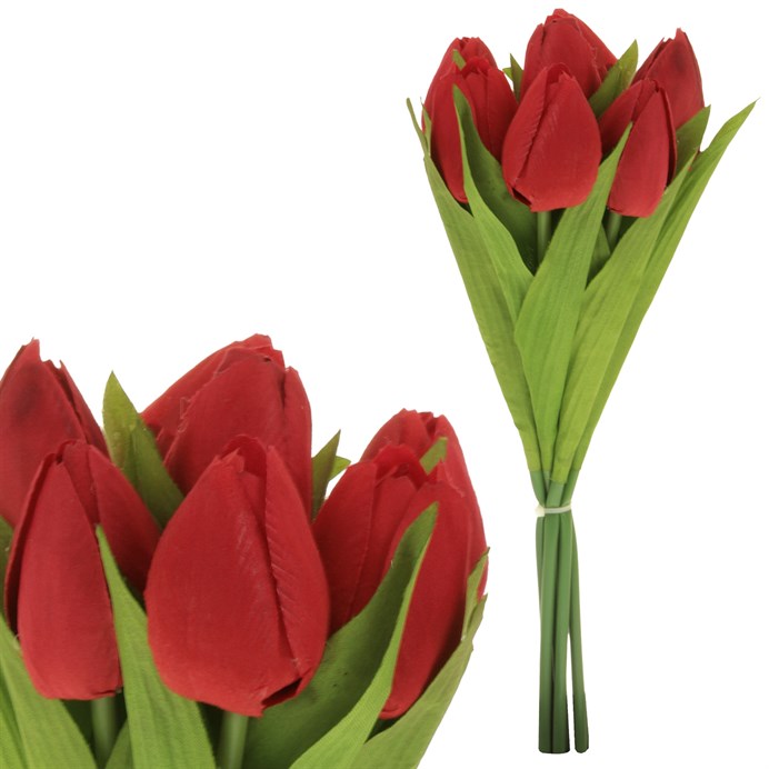 Tulipán - umelá kytica, 7 kvetov, farba červená