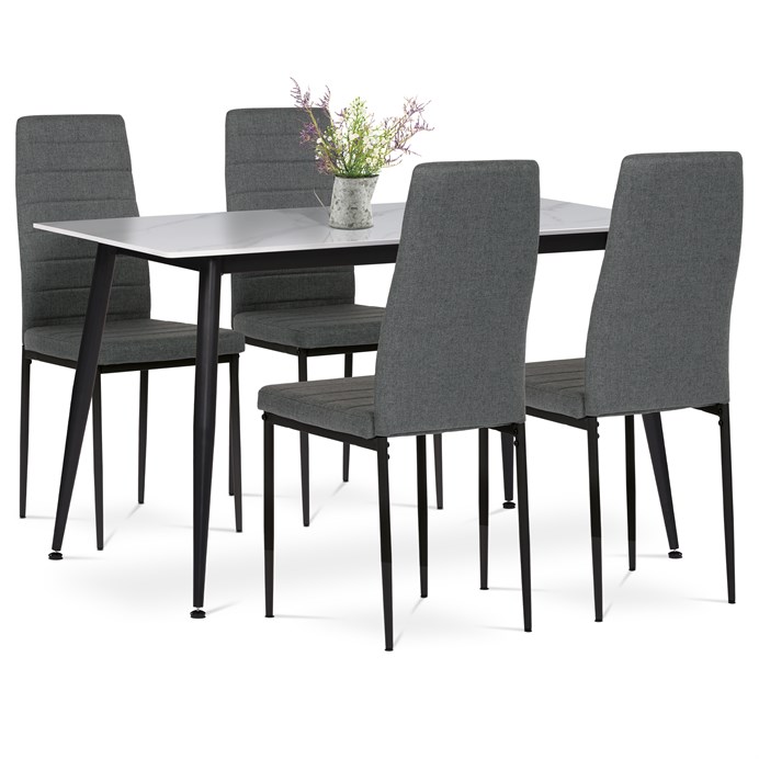 Jedálenský set so 4 stoličkami, 130x70x76cm, keramika, mramor, ASE-1004 GREY2