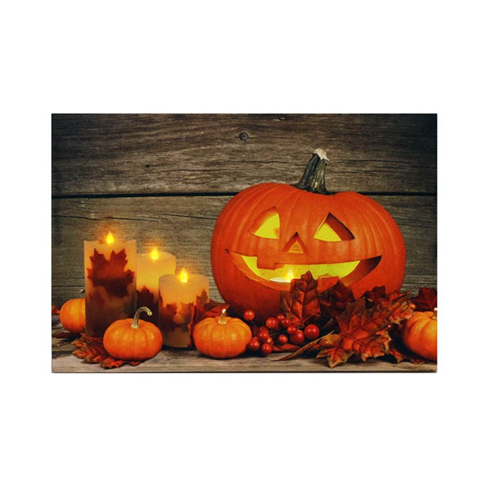 Obraz nástenný - LED osvetlenie, tekvica a sviečky, Halloween