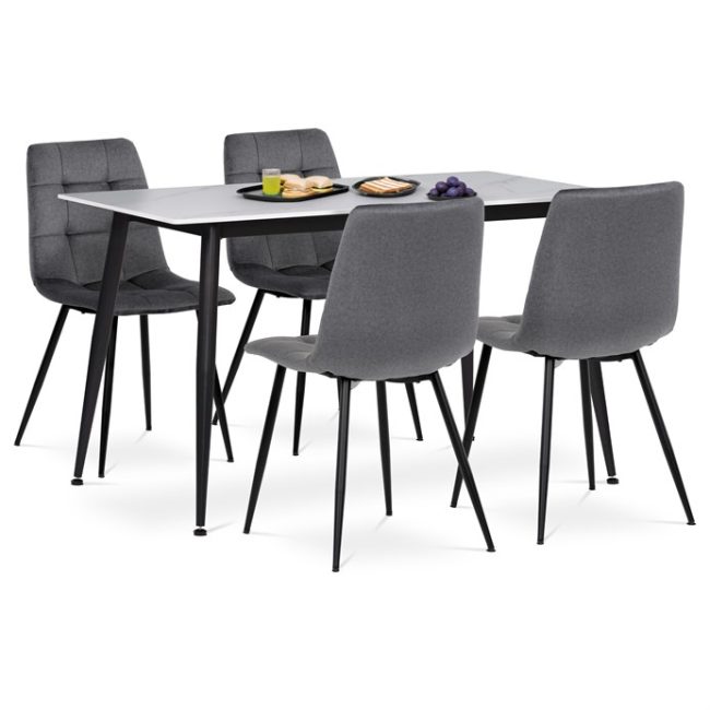 Jedálenský set so 4 stoličkami, 130x70x76cm, keramika, mramor, ASE-1038 GREY2