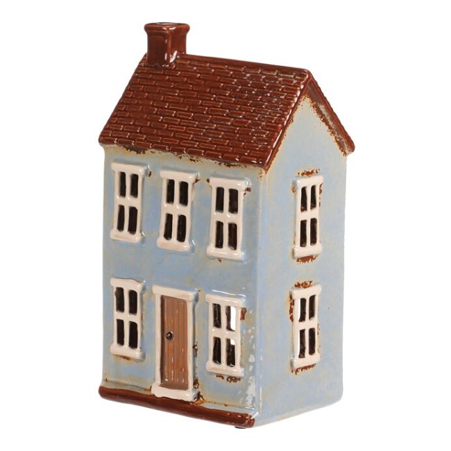 Domček keramický - poschodový, na čajovú sviečku, modrý