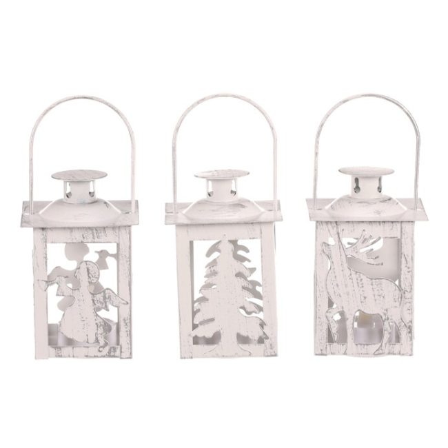 Lampáš mini - kov, mix 3 druhov, LED sviečka, biela, cena za 1 ks