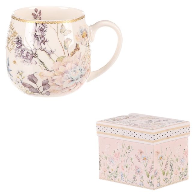 Hrnček v darčekovej krabičke - porcelán, kvetinový motív