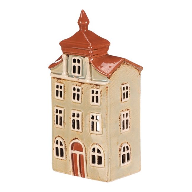 Domček keramický - mestský, na čajovú sviečku, zelený