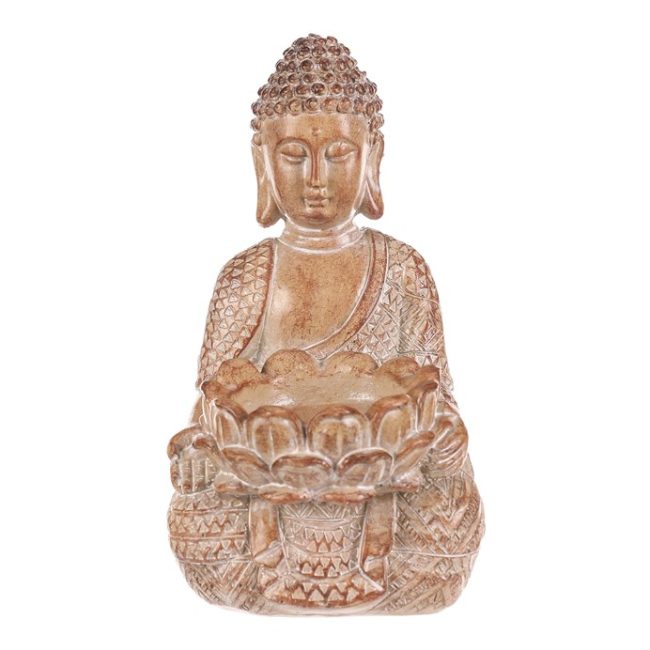 Budha - polyresin, miesto na čajovú/LED sviečku, sv. hnedý