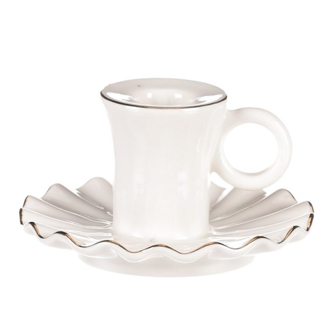 Svietnik na kónickú sviečku - porcelánový, tvar šálky, biely