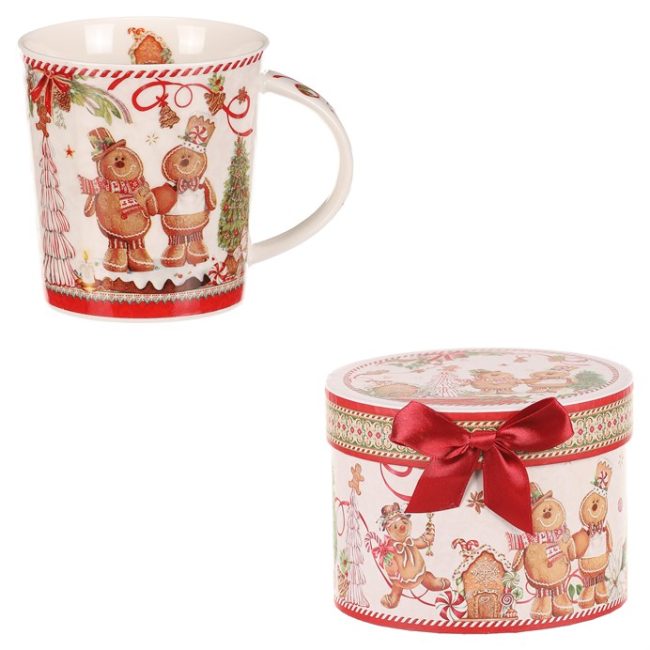 Hrnček vianočne maľovaný v guľatej dóze - porcelán, farebný