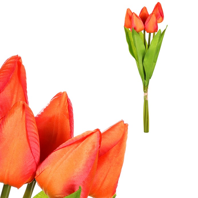 Tulipán - umelá kytica, 7 kvetov, farba oranžová