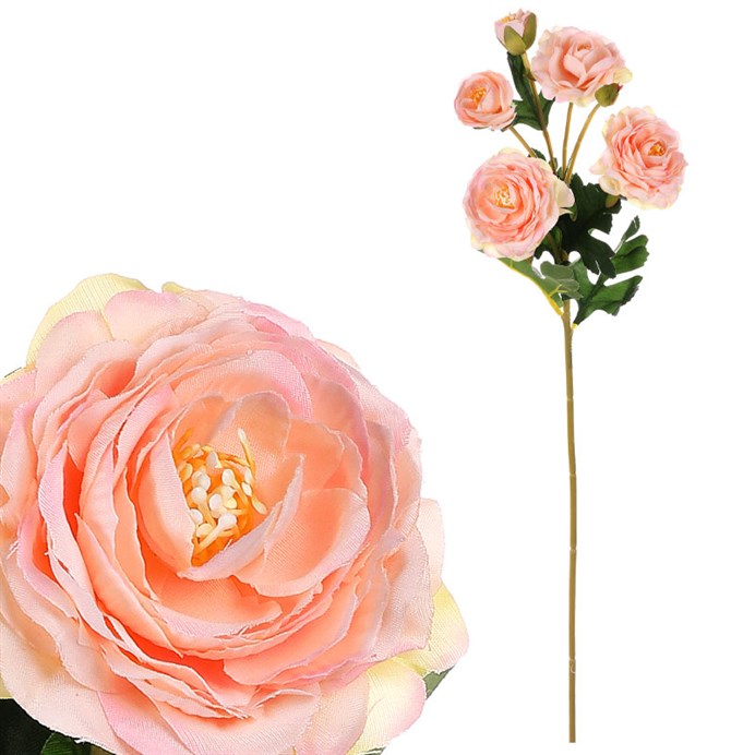 Ranunculus - umelý rezaný, kvety s pukmi, farba lososová