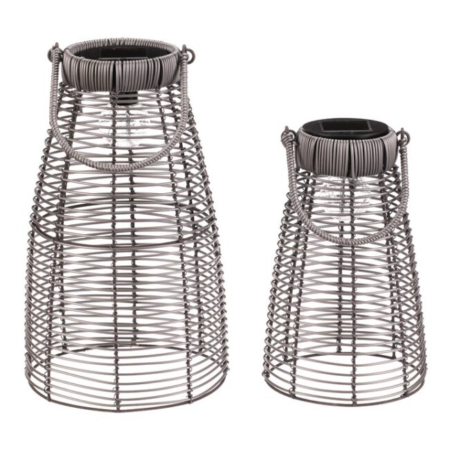 Lampáš - umelý ratan, kónický, LED osvetl., sivá, cena za sadu 2 ks
