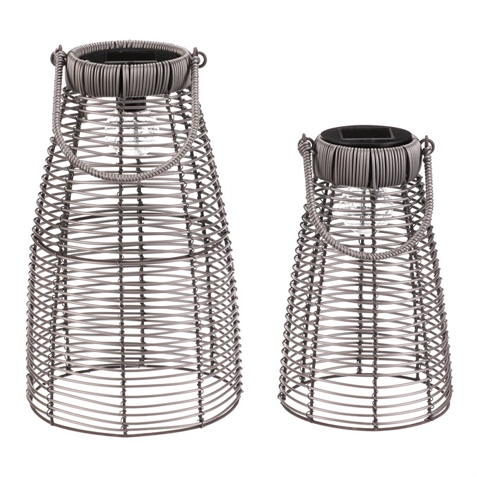 Lampáš - umelý ratan, kónický, LED osvetl., sivá, cena za sadu 2 ks