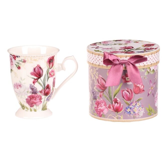 Hrnček maľovaný - porcelán, darčeková dóza, motív kvetín