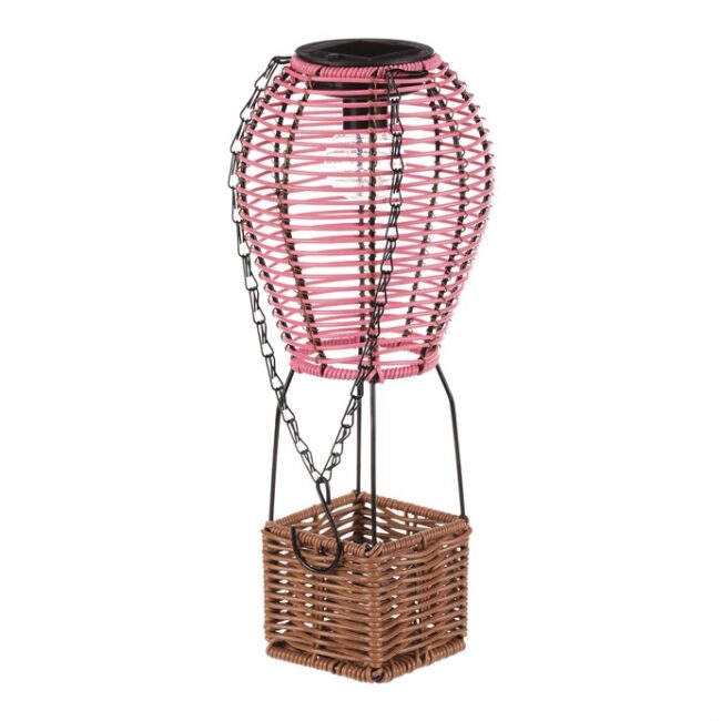 Lampáš - umelý ratan a kov, balón, LED osvetľ, veľ. S, ružovo-hnedá