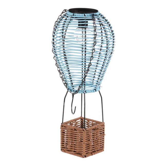 Lampáš - umelý ratan a kov, balón, LED osvetľ, veľ. L, modro-hnedá