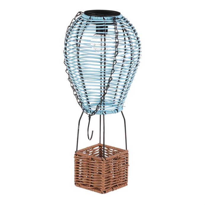 Lampáš - umelý ratan a kov, balón, LED osvetľ, veľ. L, modro-hnedá