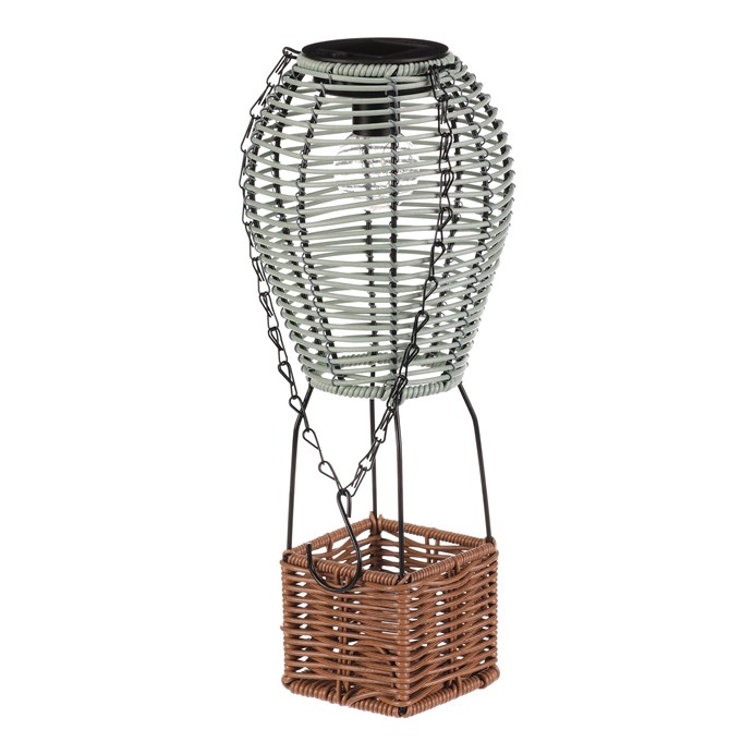 Lampáš - umelý ratan a kov, balón, LED osvetľ, veľ. S, zeleno-hnedá
