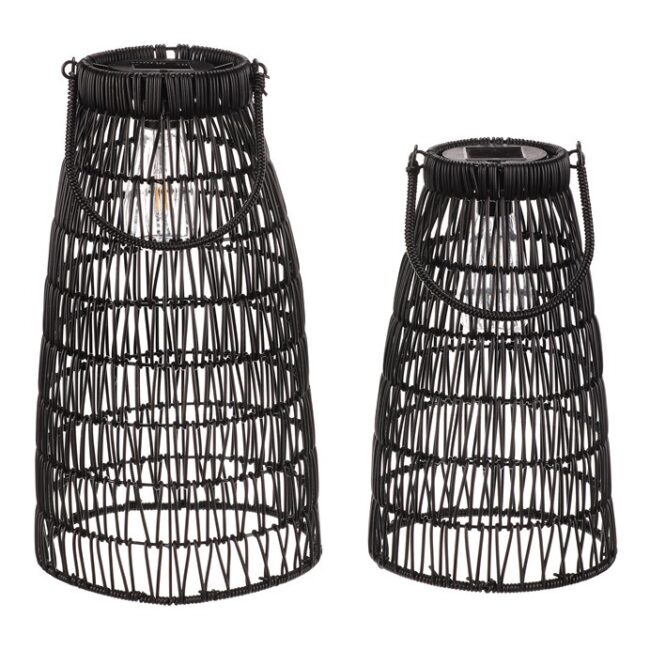 Lampáš - umelý ratan, kónický, LED osvetl., čierna, cena za sadu 2 ks