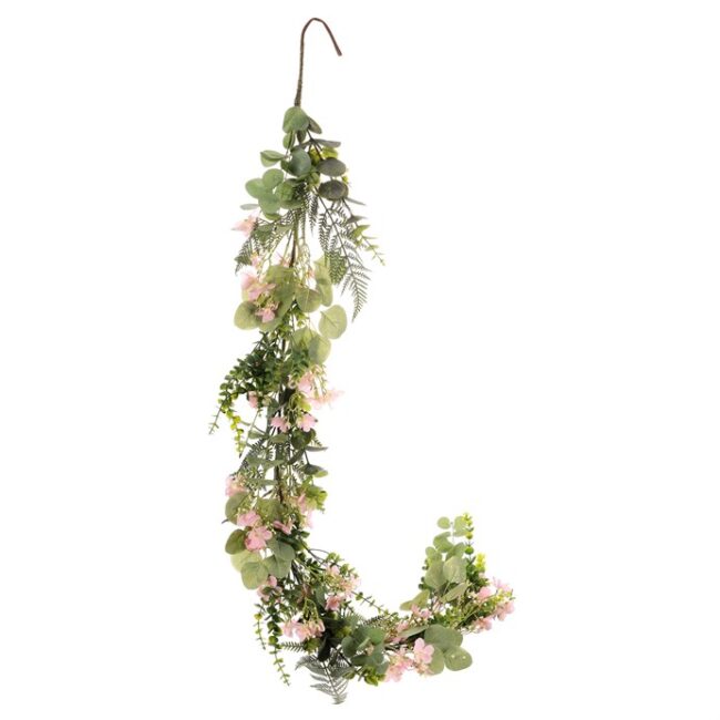 Girlanda umelá - 150 cm, zeleň a ružové kvety