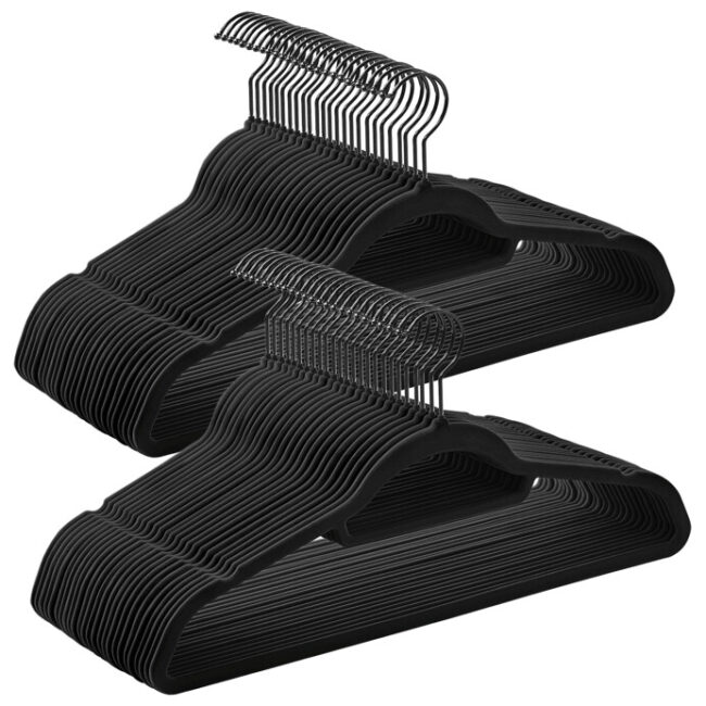 Sametové vešiaky, plast, čierna, set 50 ks, ASR-E1020 WT