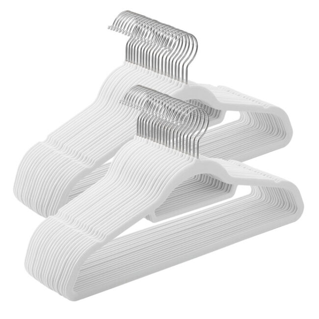 Sametové vešiaky, plast, biela, set 50 ks, ASR-E1020 WT